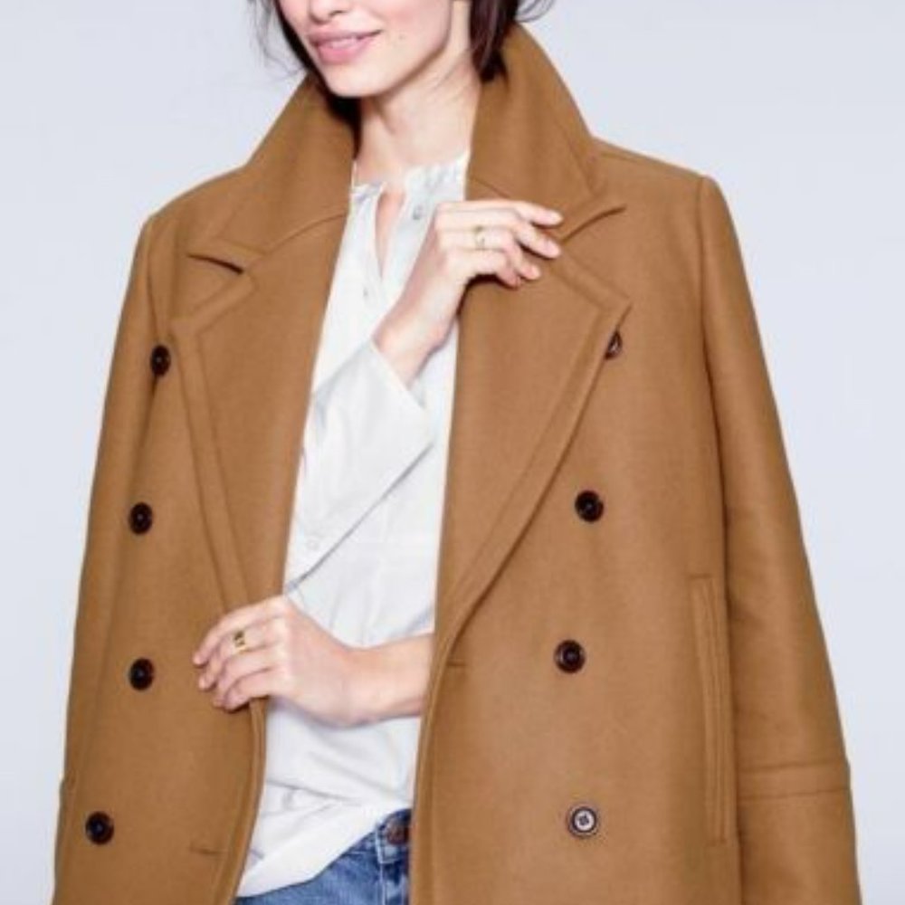 J Crew Women Wool Melton Manifattura di Carmignano Double Breast Pea Coat sz 10